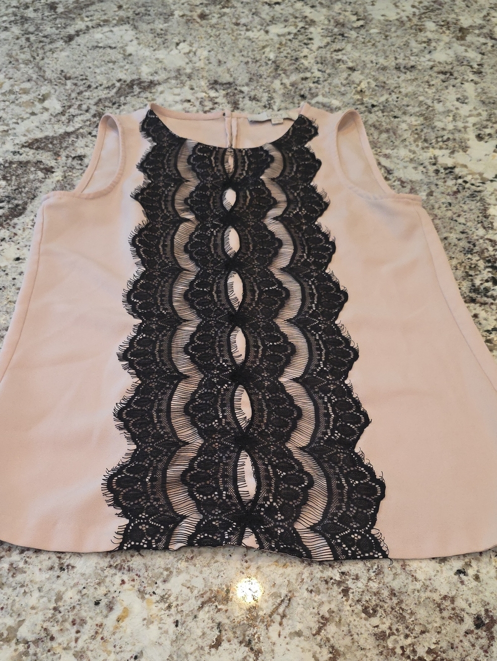 LOFT Blush Pink Sleeveless Camisole with Black Lace Front